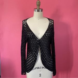 Y2K Witchy Vibes Beaded Web Crocheted Loose Knit Button Cardigan XS-S